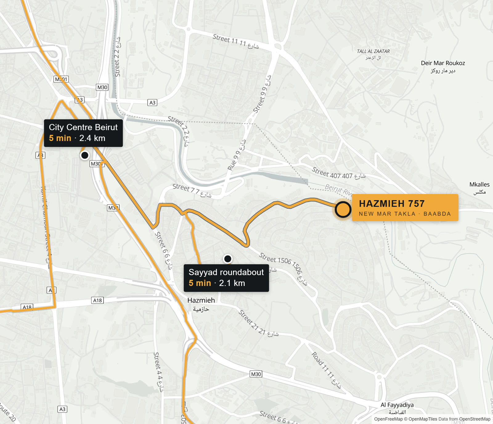 New Mar Takla neighbourhood around plot 757 with the Sayyad roundabout and City Centre Beirut