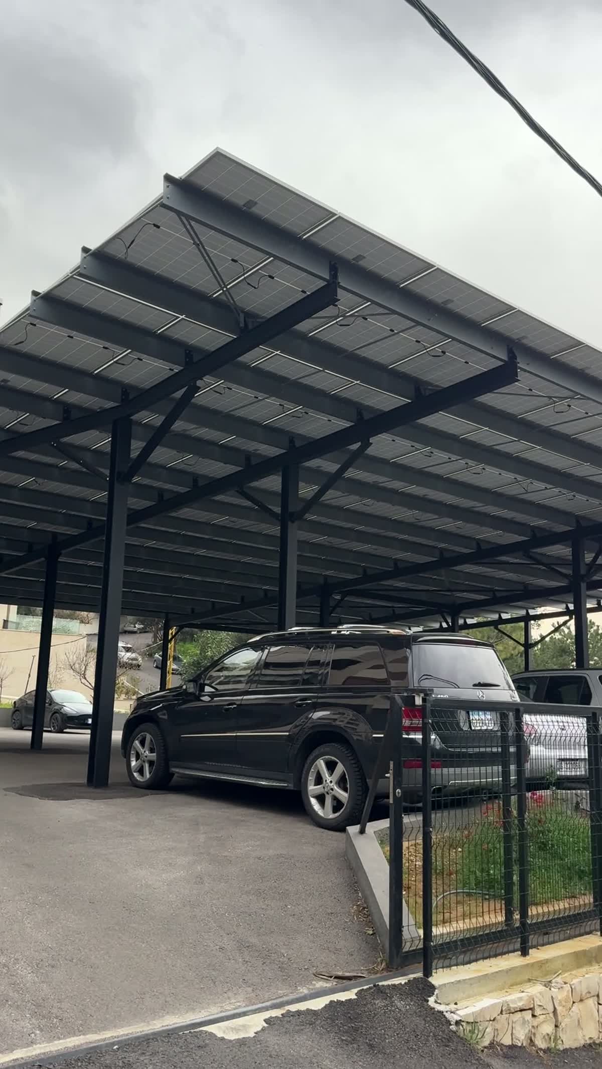 Cars parked under the solar roof