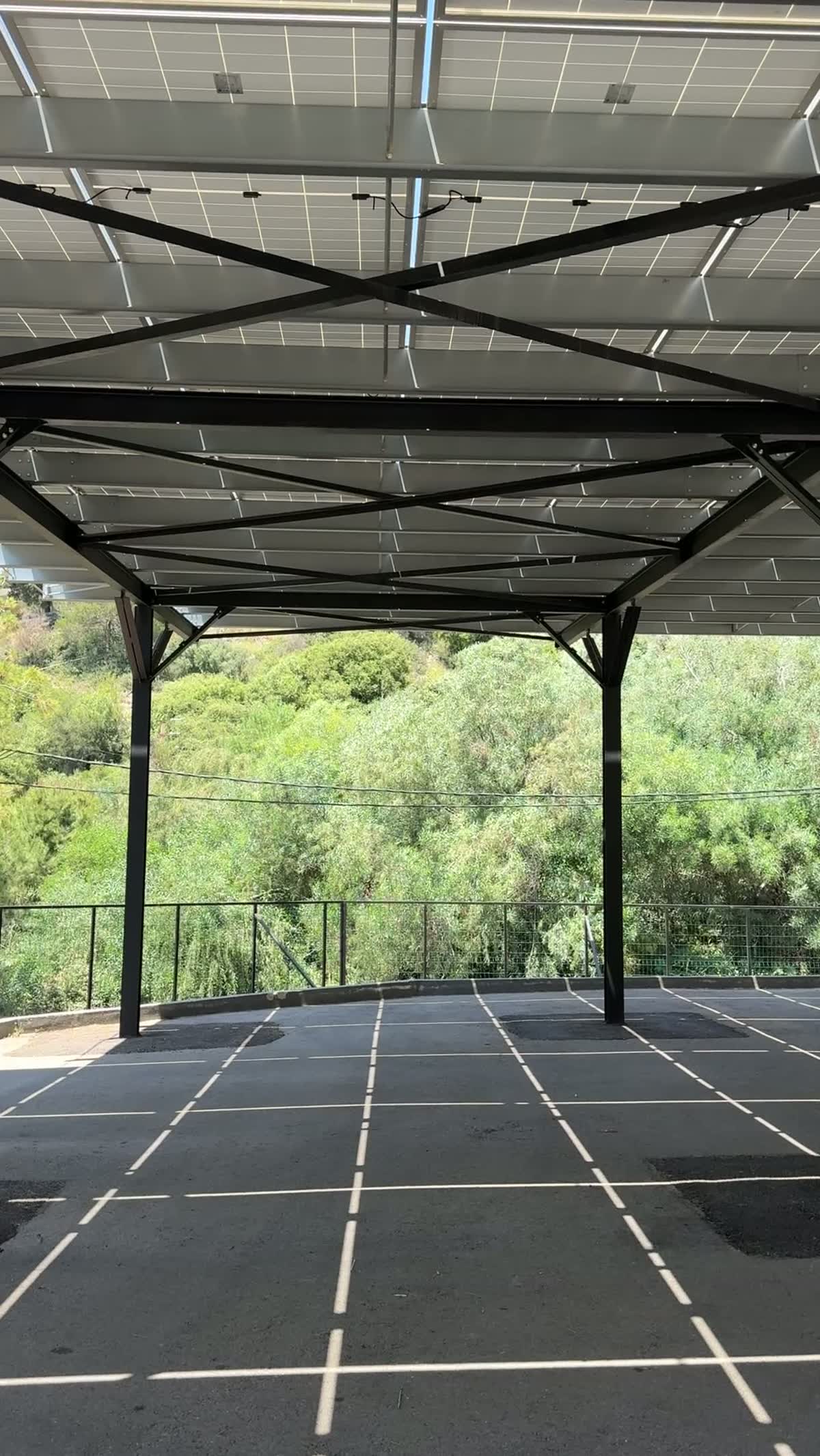 Carport structure over greenery